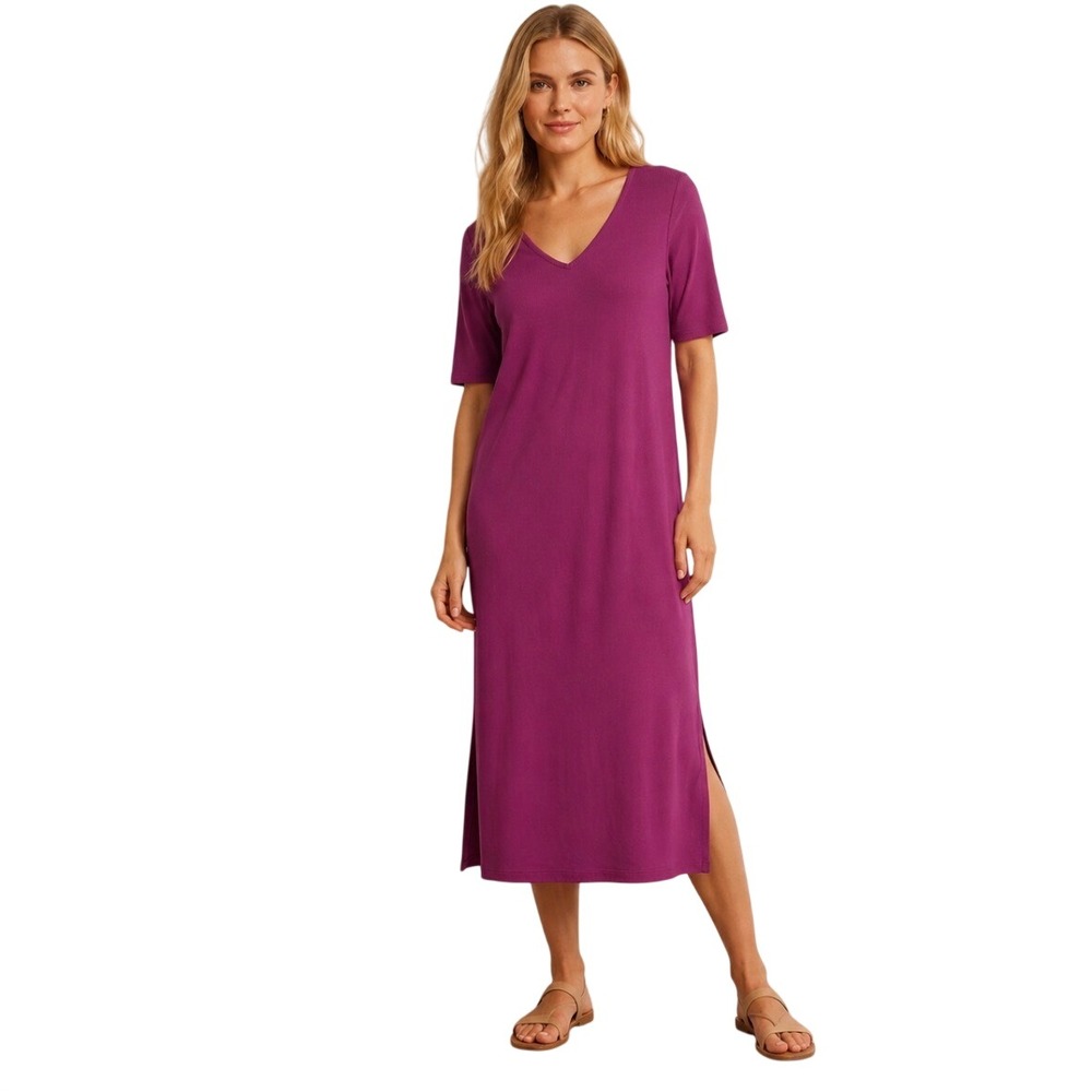 Boden V-Neck Ribbed Maxi Dress Purple Berry US 6R UK 10R Column Slits